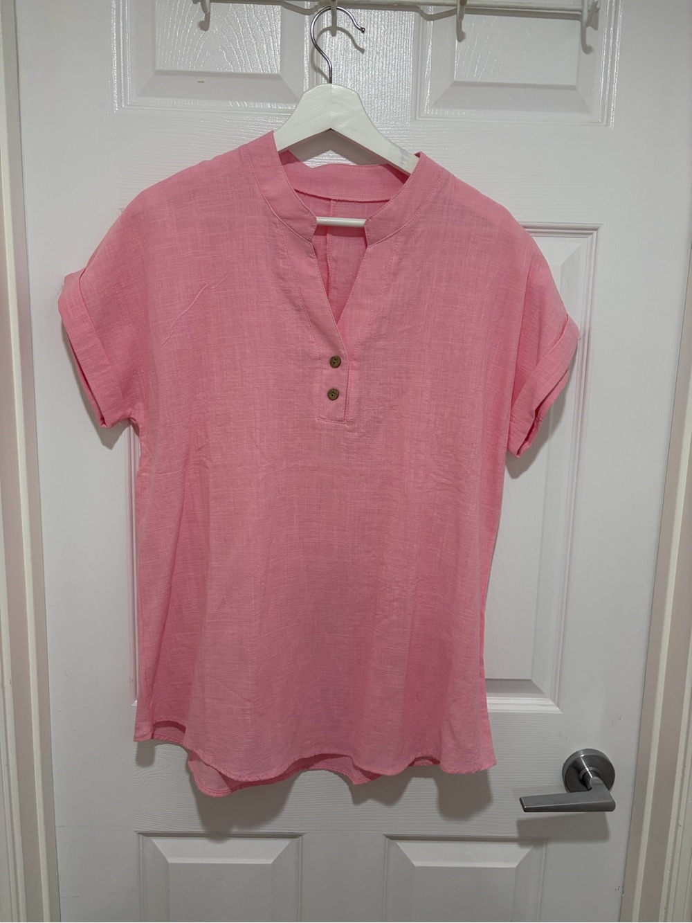 Women’s Light Pink 100% Linen V-Neck Short Sleeved Tunic Top-Size Medium🌸